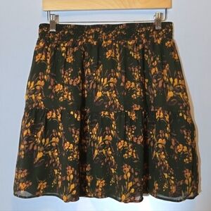 Garnet Hill 100%‎ Silk Dark Floral Skirt Size M Cottagecore Whimsy Twee